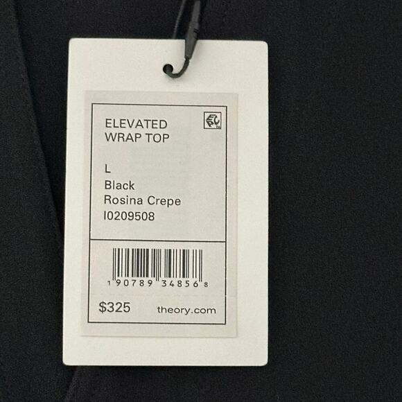 NWT Theory Black Long-Sleeve Wrap V-neck Blouse Top (L) - Picture 13 of 14